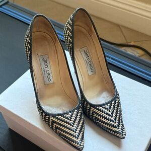 Jimmy Choo Black and Cream Patterned Heels